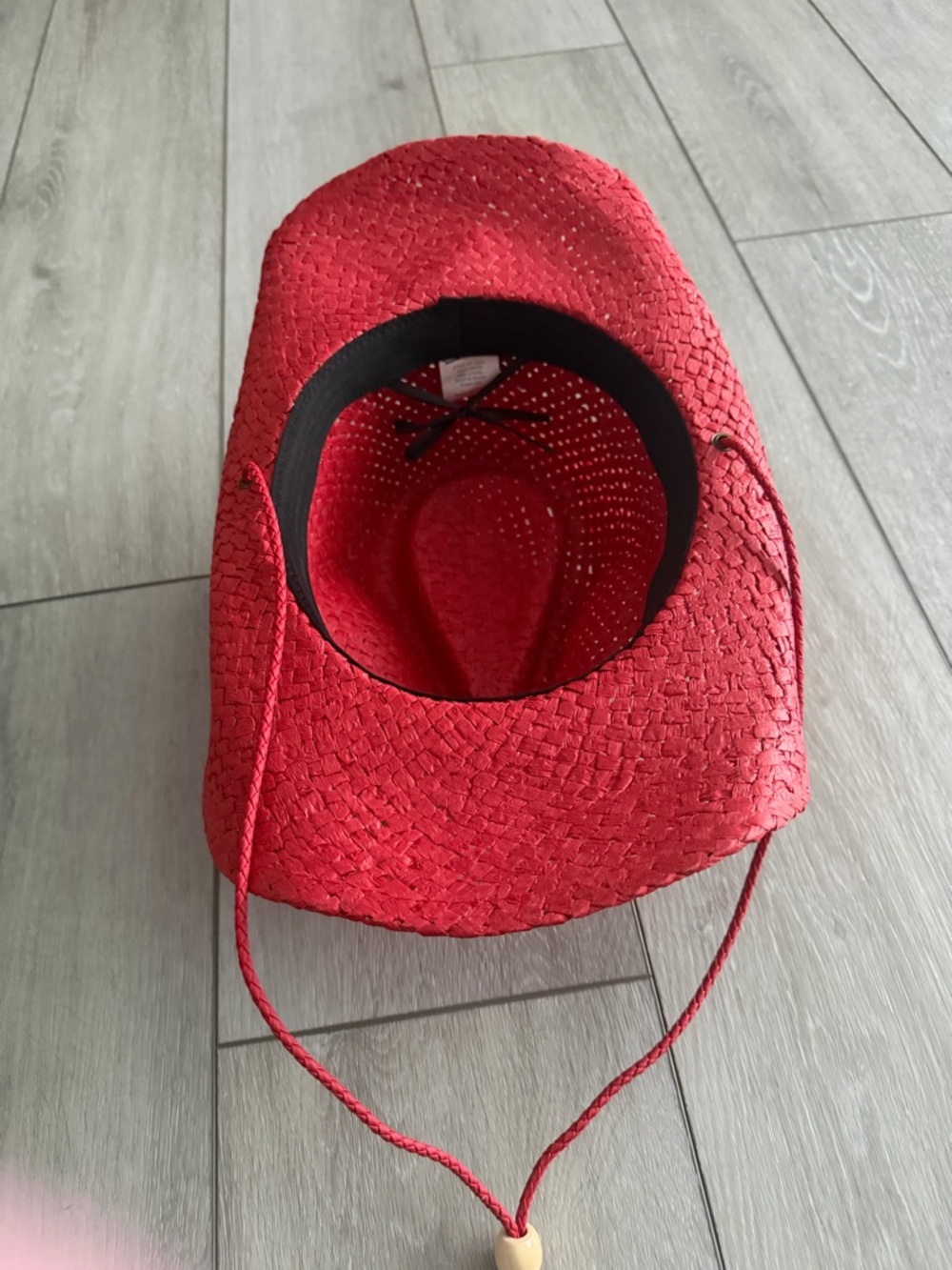 Red Straw Cowboy Hat with Chin Cord - Picture 2 of 3
